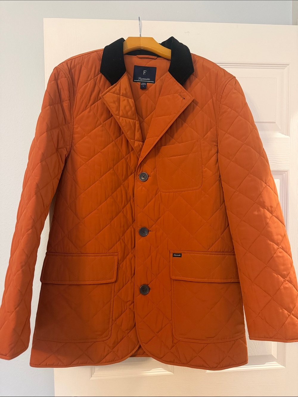 Orange Quilted Lightweight Men's Jacket with Black Collar